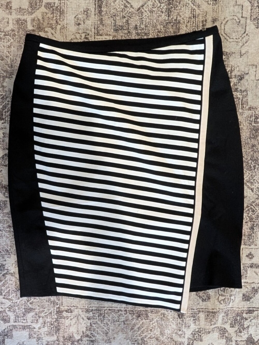 WHBM Black and White Striped Midi Pencil Skirt